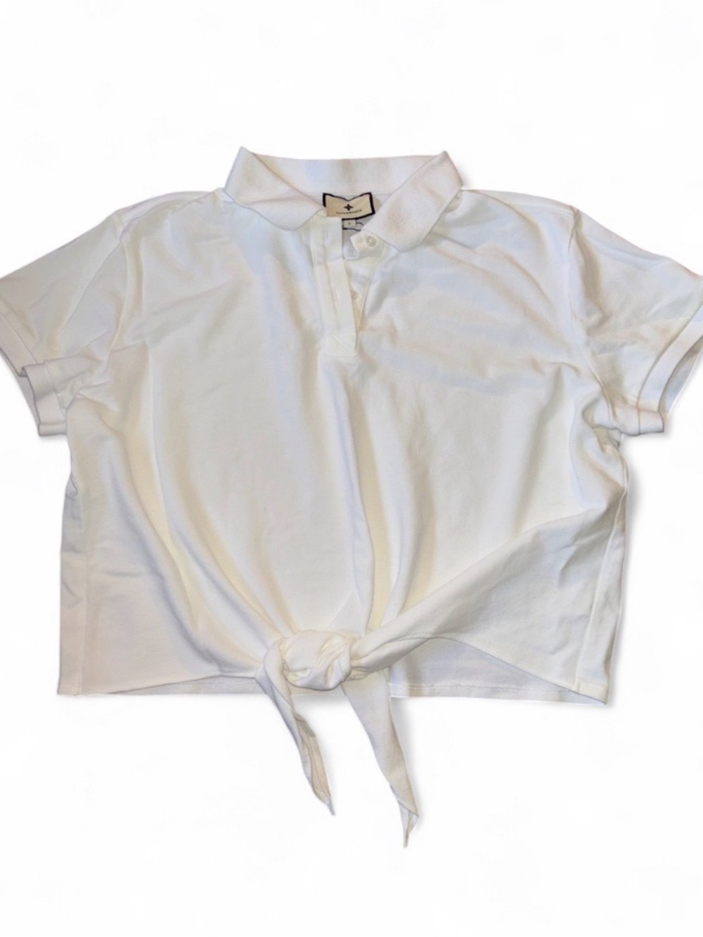 Tuckernuck Polo Cropped Tie Front Cotton White Top Large
